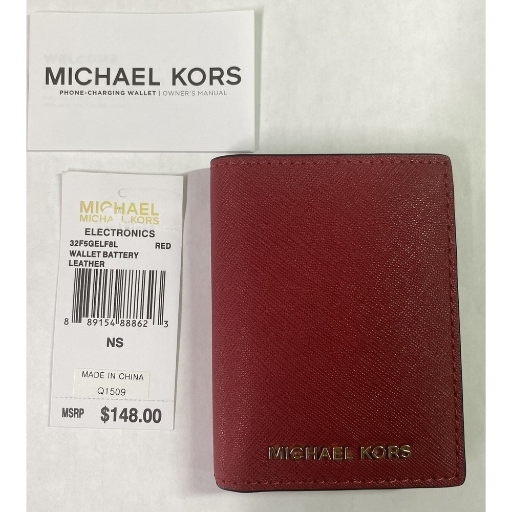 Michael Kors Red Portable Phone Universal USB Charger Credit Cards Money Slot